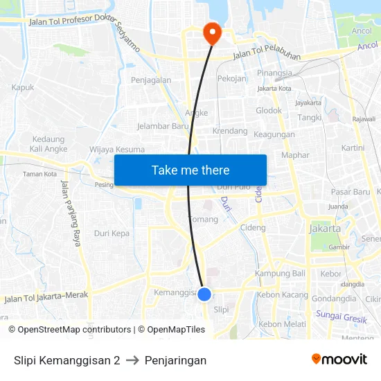 Slipi Kemanggisan 2 to Penjaringan map