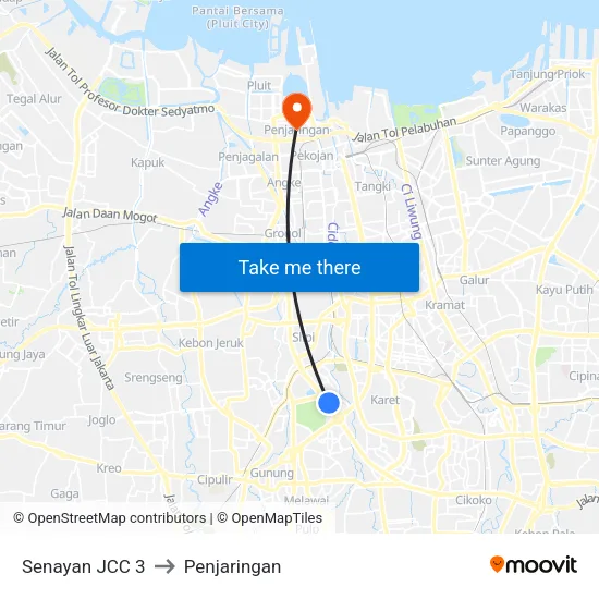 Senayan JCC 3 to Penjaringan map