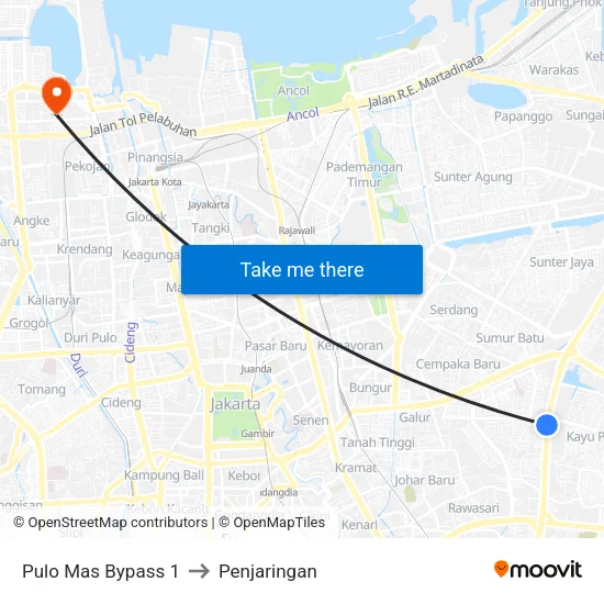 Pulo Mas Bypass 1 to Penjaringan map