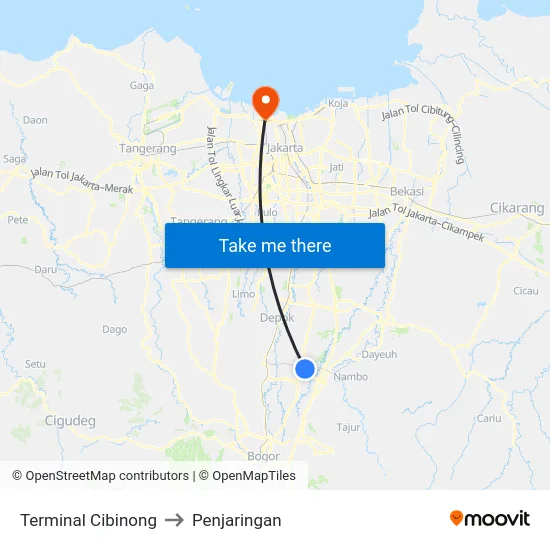 Terminal Cibinong to Penjaringan map