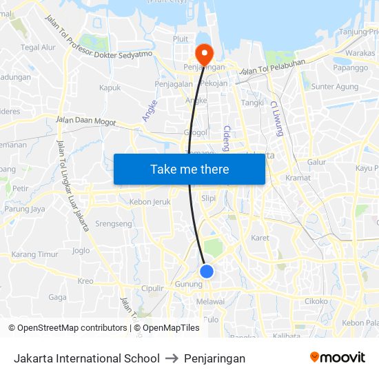 Jakarta International School to Penjaringan map