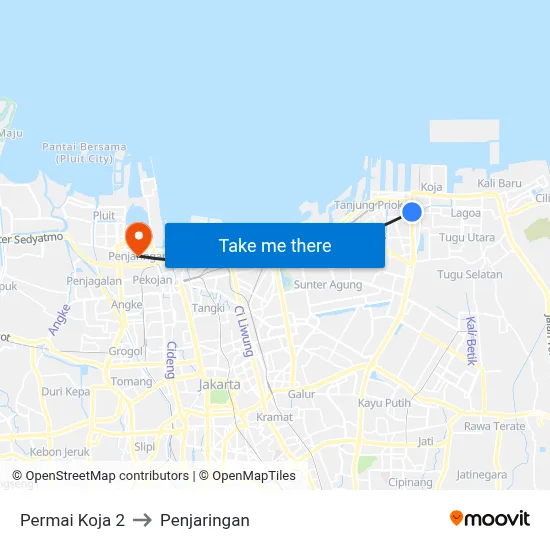 Permai Koja 2 to Penjaringan map