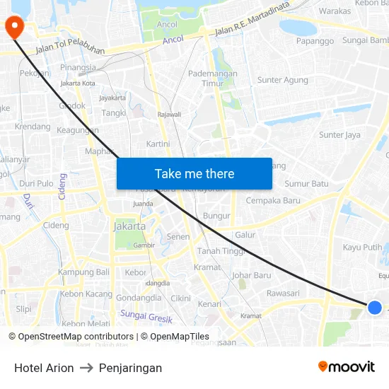 Hotel Arion to Penjaringan map