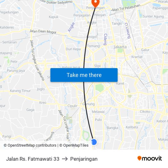 Jalan Rs. Fatmawati 33 to Penjaringan map