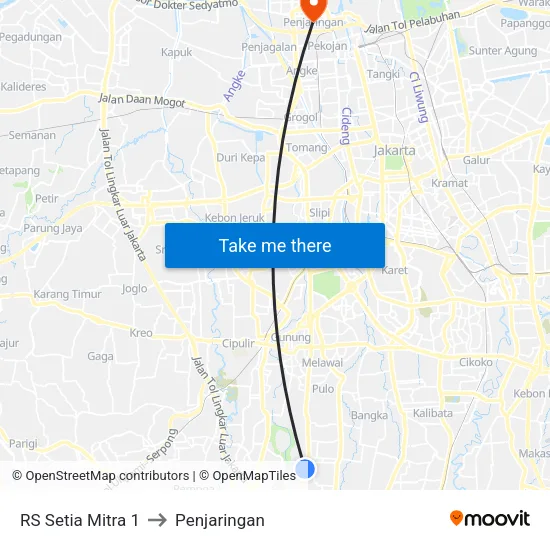 RS Setia Mitra 1 to Penjaringan map
