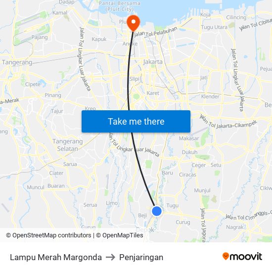 Lampu Merah Margonda to Penjaringan map