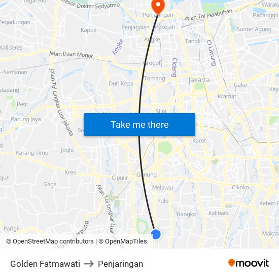 Golden Fatmawati to Penjaringan map