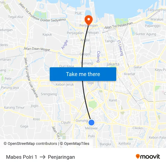 Mabes Polri 1 to Penjaringan map