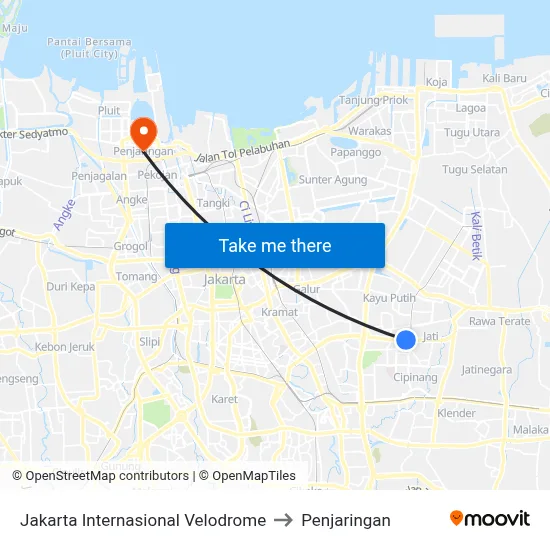 Jakarta Internasional Velodrome to Penjaringan map