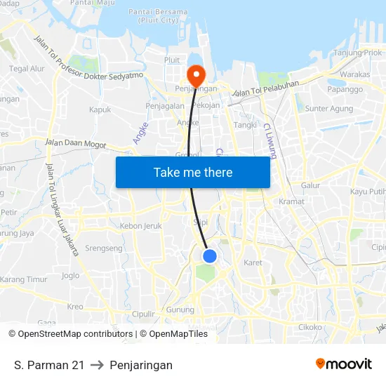 S. Parman 21 to Penjaringan map