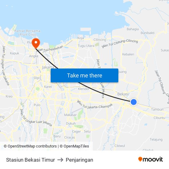 Stasiun Bekasi Timur to Penjaringan map