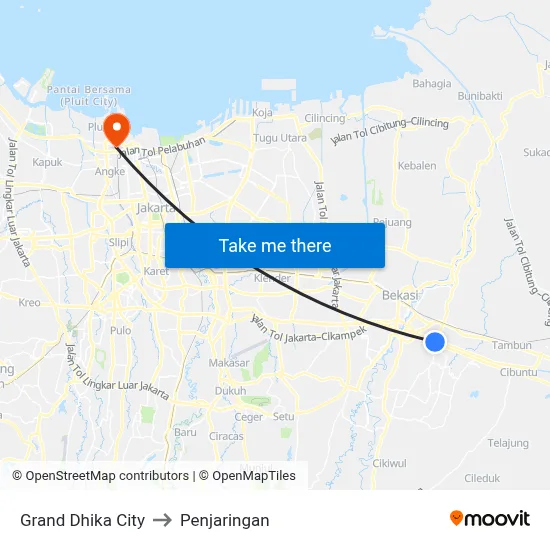 Grand Dhika City to Penjaringan map