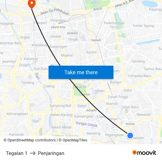 Tegalan 1 to Penjaringan map
