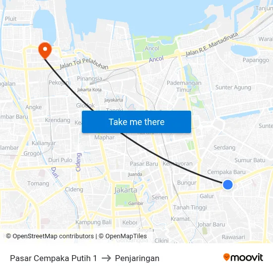 Pasar Cempaka Putih 1 to Penjaringan map