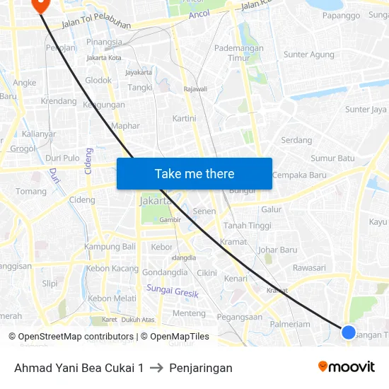 Ahmad Yani Bea Cukai 1 to Penjaringan map