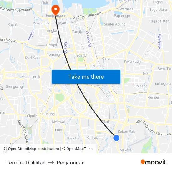 Terminal Cililitan to Penjaringan map