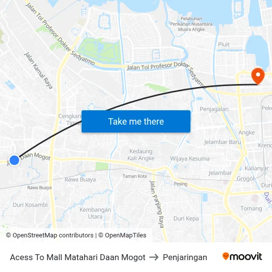Acess To Mall Matahari Daan Mogot to Penjaringan map