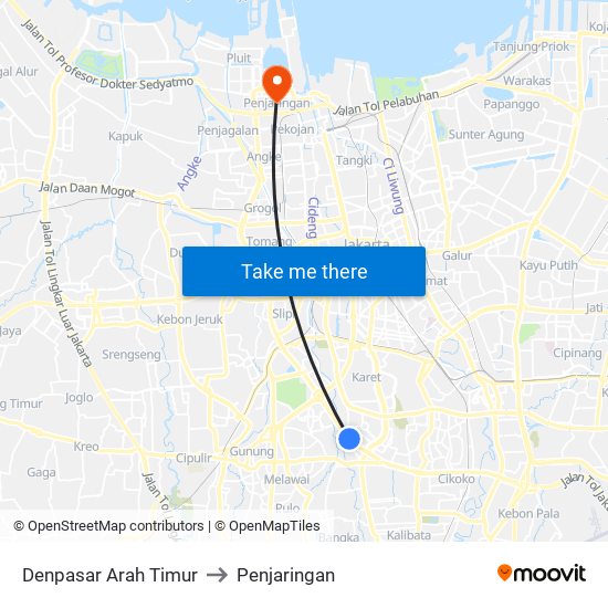 Denpasar Arah Timur to Penjaringan map