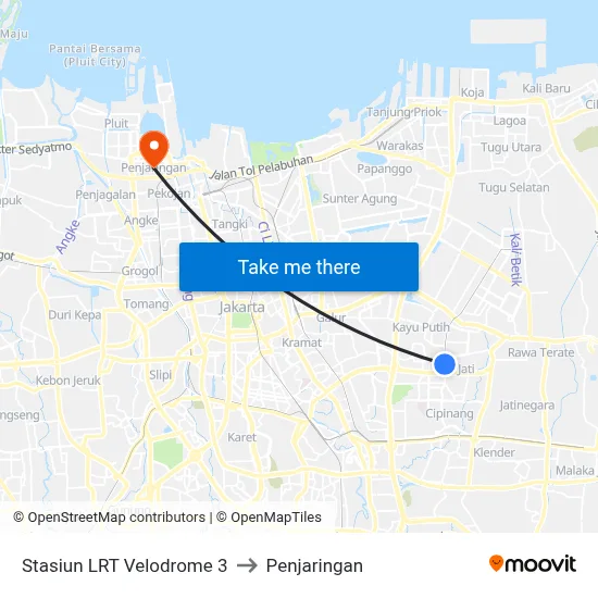 Stasiun LRT Velodrome 3 to Penjaringan map