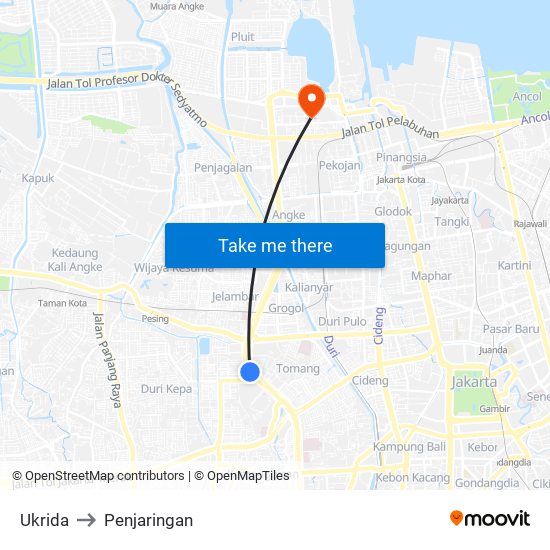 Ukrida to Penjaringan map