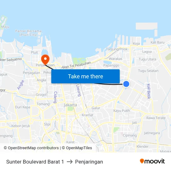 Sunter Boulevard Barat 1 to Penjaringan map
