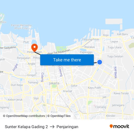 Sunter Kelapa Gading 2 to Penjaringan map