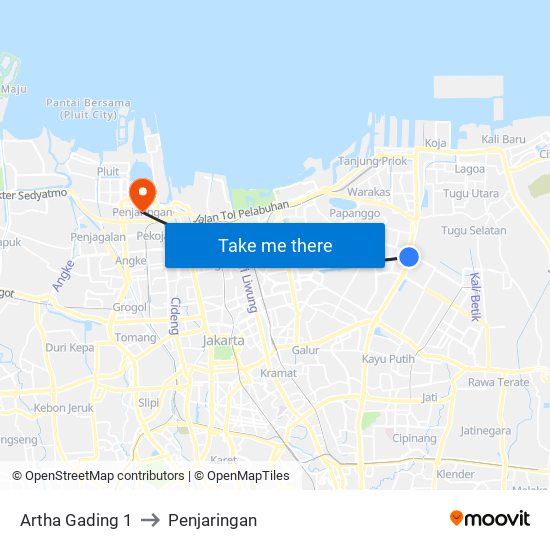 Artha Gading 1 to Penjaringan map