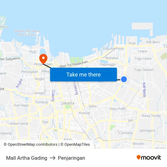 Mall Artha Gading to Penjaringan map