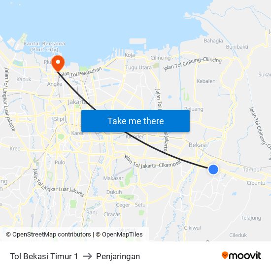 Tol Bekasi Timur 1 to Penjaringan map