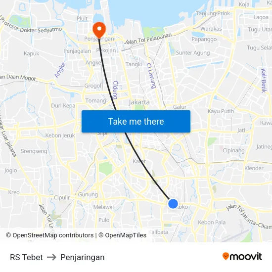 RS Tebet to Penjaringan map