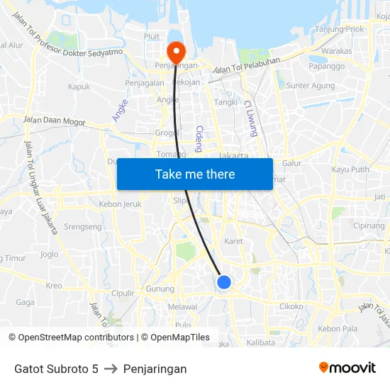 Gatot Subroto 5 to Penjaringan map