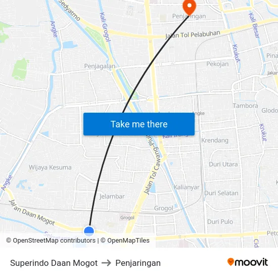 Superindo Daan Mogot to Penjaringan map