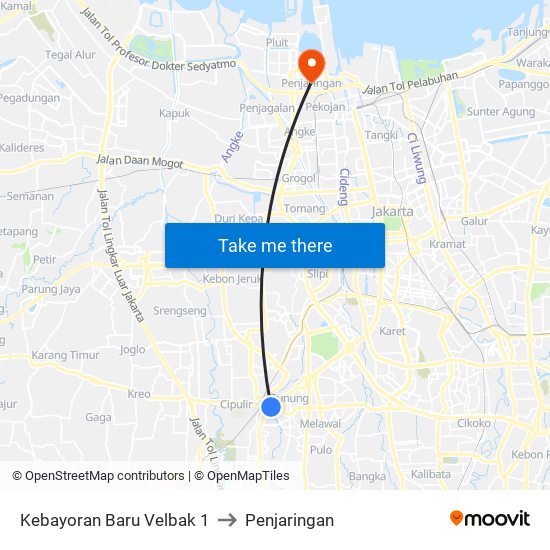 Kebayoran Baru Velbak 1 to Penjaringan map