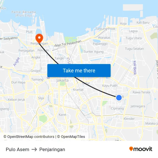 Pulo Asem to Penjaringan map