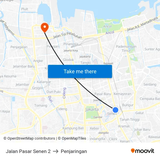 Jalan Pasar Senen 2 to Penjaringan map