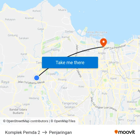 Komplek Pemda 2 to Penjaringan map
