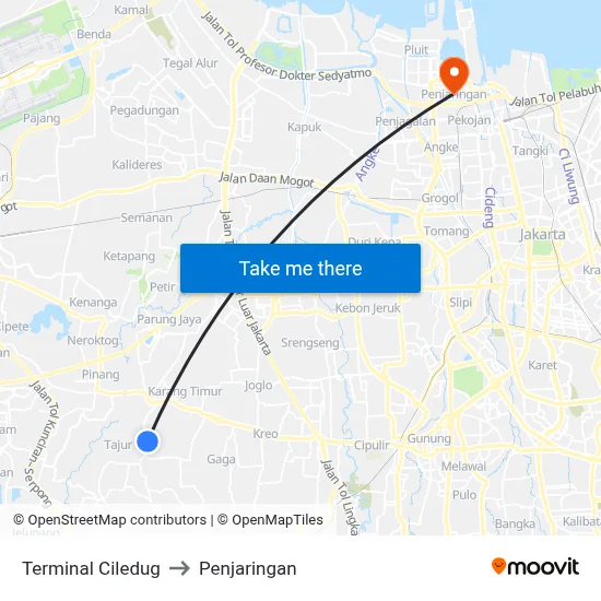 Terminal Ciledug to Penjaringan map