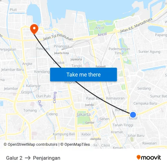 Galur 2 to Penjaringan map