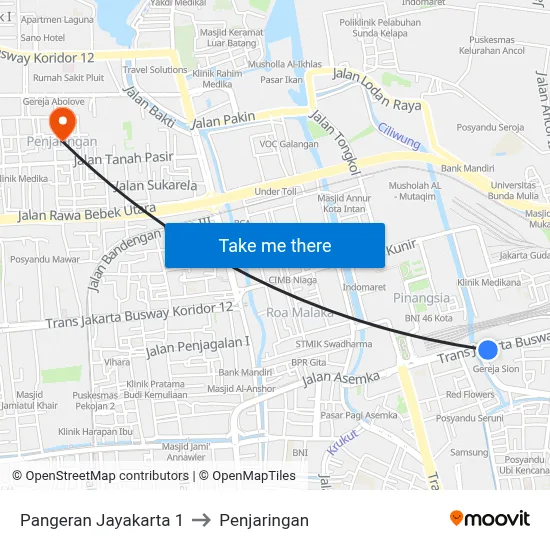 Pangeran Jayakarta 1 to Penjaringan map