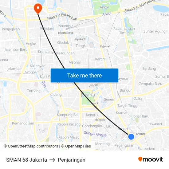 SMAN 68 Jakarta to Penjaringan map