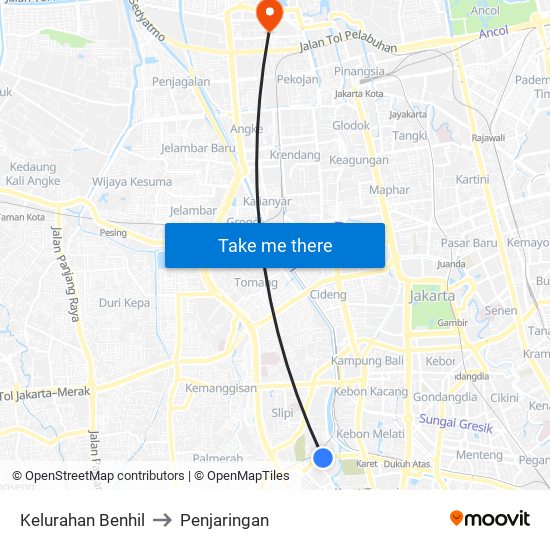 Kelurahan Benhil to Penjaringan map