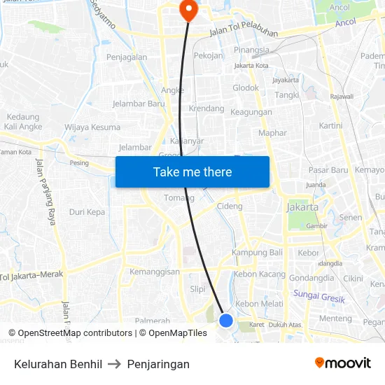 Kelurahan Benhil to Penjaringan map