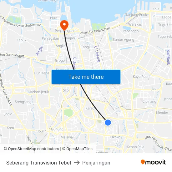 Seberang Transvision Tebet to Penjaringan map