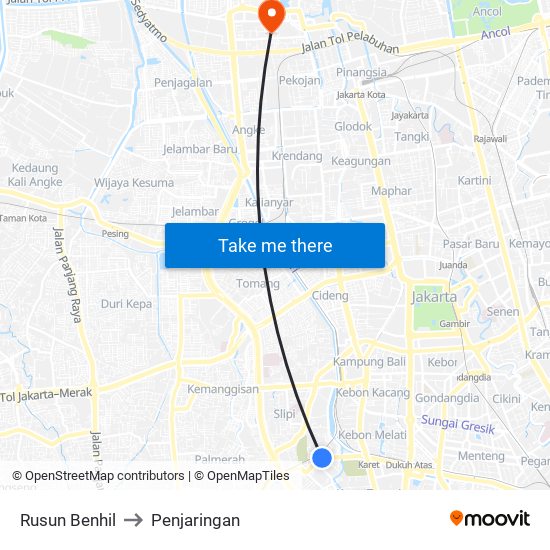 Rusun Benhil to Penjaringan map