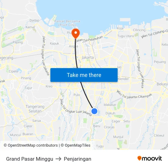 Grand Pasar Minggu to Penjaringan map