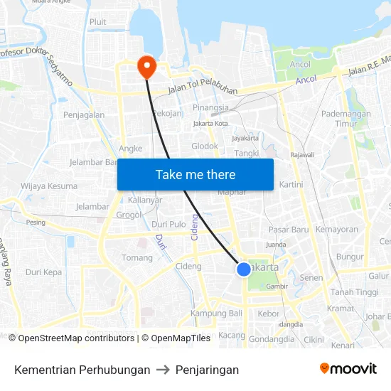 Kementrian Perhubungan to Penjaringan map