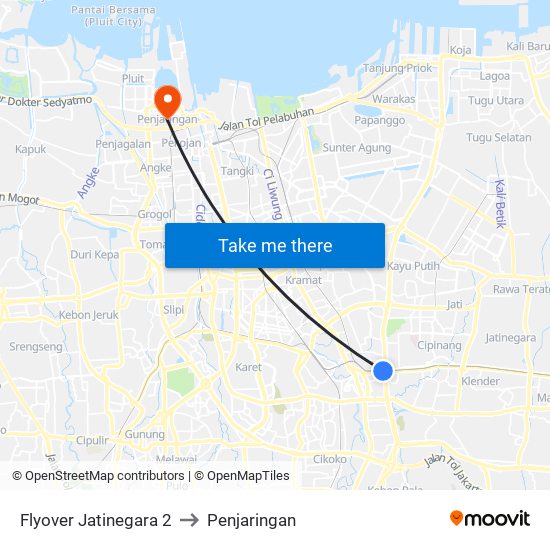 Flyover Jatinegara 2 to Penjaringan map