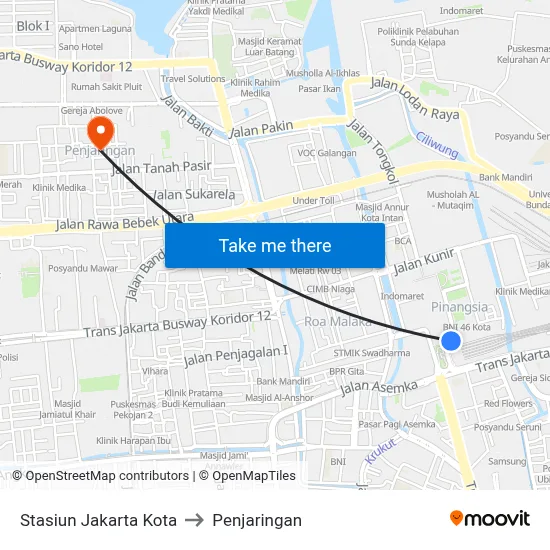 Stasiun Jakarta Kota to Penjaringan map