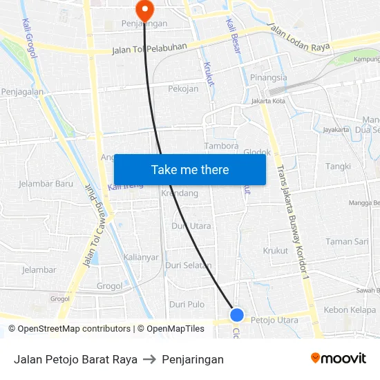 Jalan Petojo Barat Raya to Penjaringan map