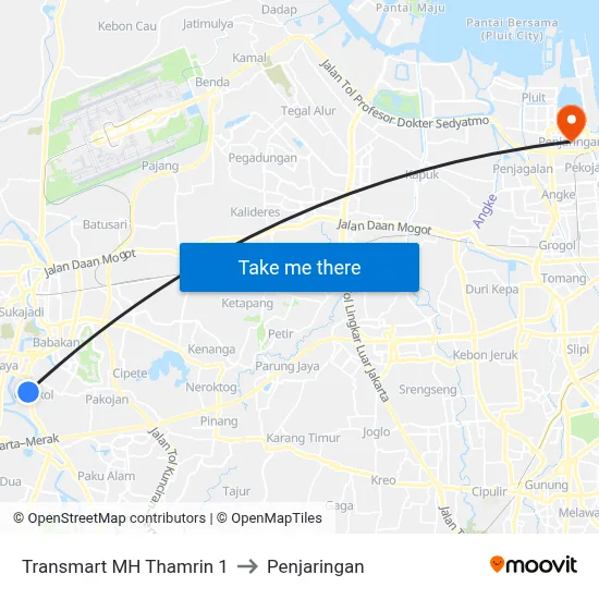 Transmart MH Thamrin 1 to Penjaringan map